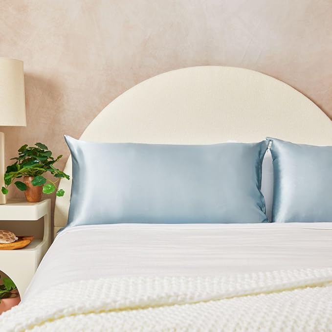 Kitsch Satin Pillowcase, Softer Than Silk Pillow Cases King, Cooling Pillow Covers, Satin Pillowcase with Zipper for Hair, Skin & Quality Sleep, Wrinkle-Free & Smooth, King Size 19"x36", Haze Blue