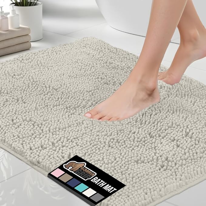 GORILLA GRIP Bath Rug Mat 44x26, Thick Absorbent Chenille, Quick Dry Microfiber Mats, Rubber Backing Washable Shower Floor Rugs, Bathmat Runner, US Designed Bathroom Home Decor Accessories Dusty Cloud