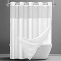No Hook Shower Curtain with Snap in Liner Set Waffle Shower Curtain for Bathroom Hotel Style Fabric Waterproof Inner Liner，71" W x 80" H, White
