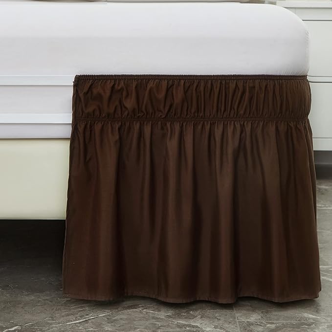 MEILA Wrap Around Bed Skirt Three Fabric Sides Elastic Dust Ruffled 14 Inch Tailored Drop,Easy to Install Fade Resistant-Brown, Twin/Full