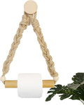 Rattan Toilet Paper Holder, Boho Rope Wood Hanging Tissue Rolls Paper Holder Wall Mounted, Rustic and Natural Unique Bathroom Accessories with Self-Adhesive Seamless Screw