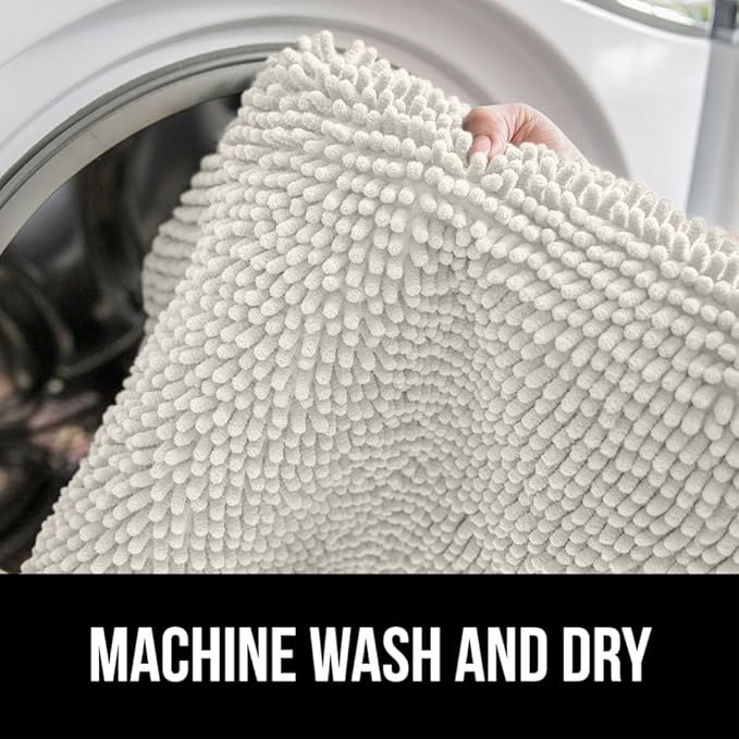 GORILLA GRIP Plush Absorbent Shaggy Chenille Bath Rug Mat for Oval Toilet Base with Rubber Backing, Machine Washable Rugs, Soft Microfiber Contour Mats for Toilets, Bathroom Decor, Ivory
