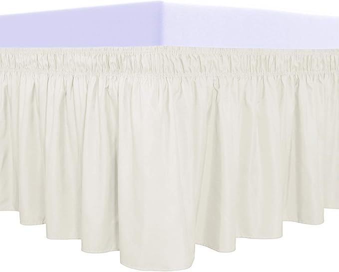 PureFit Wrap Around Ruffled Bed Skirt with Adjustable Elastic Belt - 22 Inch Drop Easy to Put On, Wrinkle Free Bedskirt Dust Ruffles, Bed Frame Cover for Queen, King and C-King Size Beds, Ivory