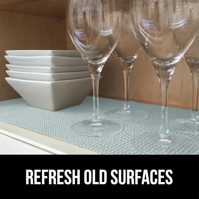 GORILLA GRIP powerGRIP Drawer Shelf and Cabinet Liner, Thick Strong Hold, Non-Adhesive Liners Protect Kitchen Cabinets and Cupboard, Bathroom Drawers, Easy Install, Breathable Mat, 20" x20', Spa Blue