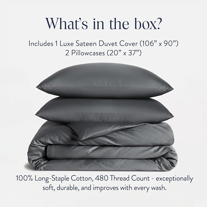 Brooklinen Luxury Sateen Duvet Cover Set - 100% Cotton, King/California King Size in Slate Grey - Includes 1 Duvet Cover and 2 King Pillowcases - Best King/Cali King Duvet Covers