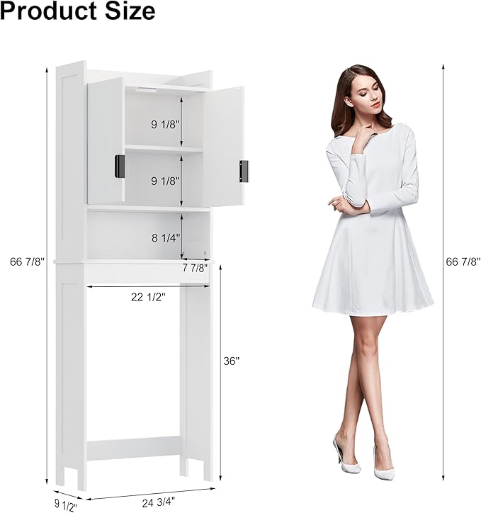 Bathroom Over The Toilet Storage Cabinet,Farmhouse Over The Toilet Storage with 2 Wave-Pattern Doors and Open Storage Shelf,Space Saver Behind Toilet Bathroom Organizer for Restroom/Laundry