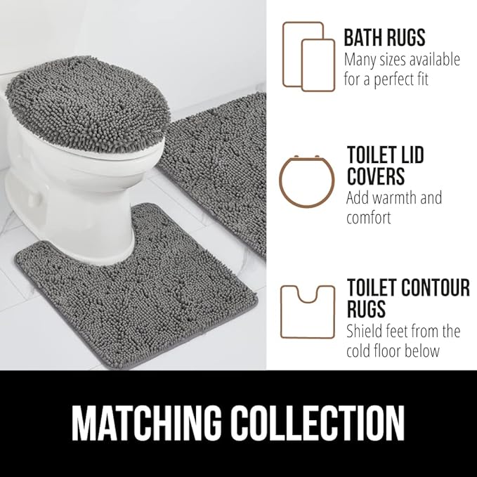 GORILLA GRIP Bath Rug Mat, Thick Soft Absorbent Chenille, Quick Dry Microfiber Mats, Rubber Backing Washable Shower Floor Rugs, Bathmat Runner, US Designed Bathroom Home Decor Accessories 24x17, Grey