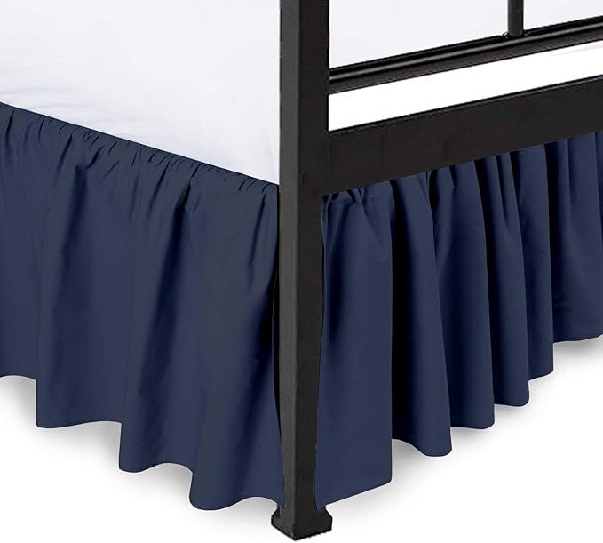 Ruffled Bed Skirt with Split Corners, Navy Blue, Full 18 Inch Drop Bedskirt, Hotel Quality Brushed Microfiber Wrinkle Free Dust Ruffle Bed Skirt Full Size