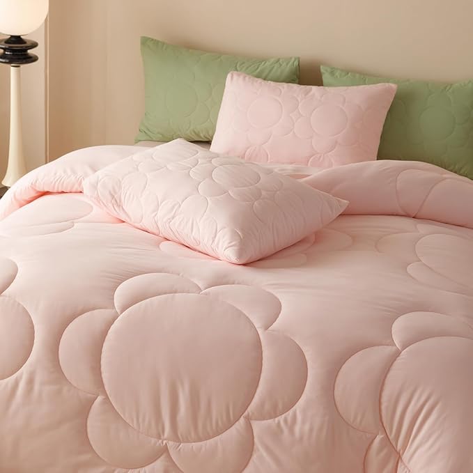 KAREVER Pink Flower Comforter Twin Pink Sunflower Print Bed Twin Comforter Set 3 Pieces Dark Pink Floral Comforter Set for Boys Girls Teens Bedroom Decor All Season Hotel Quality Comforter Set