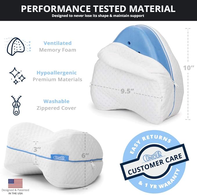 Contour Legacy Leg & Knee Foam Support Pillow for Side Sleepers Soothing Relief for Back, HIPS, Knees, Joints, Nerves & Muscles (2 Pack, Ventilated Memory Foam)