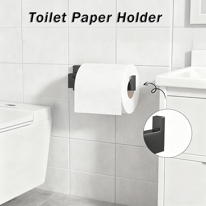 20-Piece Matte Black Bathroom Accessories Set, 16-in Bathroom Towel Rack Set, 304 Stainless Steel Bathroom Hardware Set, Robe Towel Hooks, Toilet Paper Holder Wall Mounted (20 Pcs)