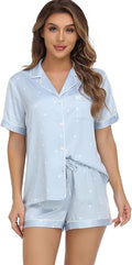 Women's Satin Pajama Set 2-Piece Sleepwear Loungewear Button Down Short Sleeve Silky PJ Set