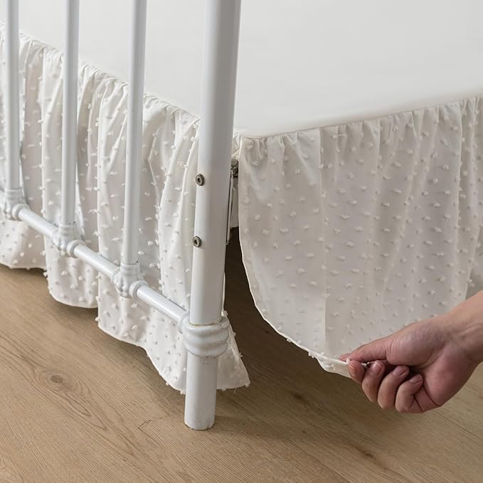 Tufted Dot Bed Skirt Full Size Ruffled Bed Skirt with Split Corners, 18 Inch Drop Dust Ruffle Bed Skirts with Platform, Ivory