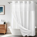 No Hook White Shower Curtain, Polyester Textured Shower Curtain with Snap in Liner Set, Waterproof & Washable Bath Curtains for Bathroom, 71Wx74H