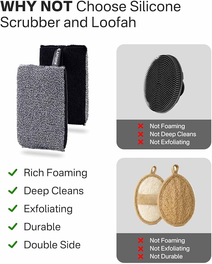 Yiclick Exfoliating Body Scrubber Exfoliator 2 Pack - Exfoliating Sponge, Shower Bath Sponge Loofah with Handle, Body Scrub Lufas Washcloth Net Brush, Dead Skin Remover for Body(Rectangle)