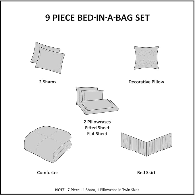 Madison Park Essentials Bed in a Bag Comforter, Vibrant Color Design All Season Down Alternative Cover with Complete Cotton Sheet Set, King(104"x92"), Knowles, Circular Grey, 9 Piece