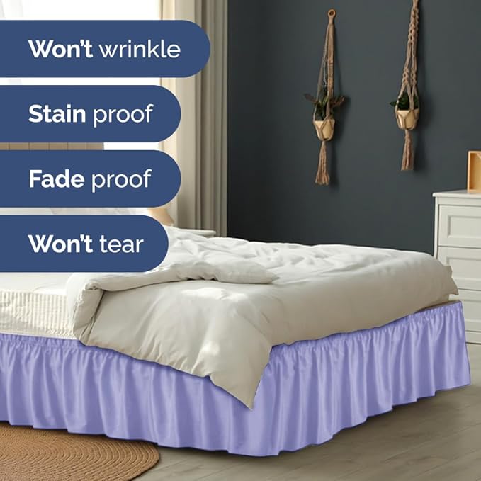 Wrap Around Dust Ruffle Bed Skirt - Lavender - for Full Size Beds with 12 Inch Drop - Easy Fit Elastic Strap - Adjustable Pleated Bedskirt w/Brushed Fabric Wrinkle Free - for Women, Men, Kids & Teens