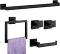 Bathroom Accessory Towel Bar Set: 5 Pieces Matte Black Square Bathroom Hardware SUS304 Stainless Steel - 24 Inch Wall Mounted Towel Rack&Toilet Paper Holder&Towel Ring and Towel Hook