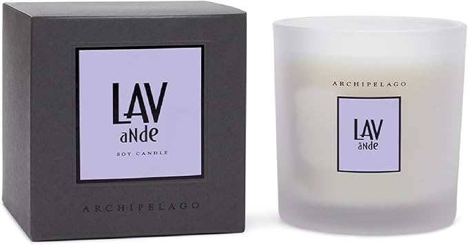 Archipelago Botanicals Hand-Poured Soy Wax Blend Scented Candle with Fragrance Oils, Lead-Free Cotton Wicks, Glass Candle Jar with Gift Box, Burns Approx. 60 Hours, Lavende, 10 Oz.