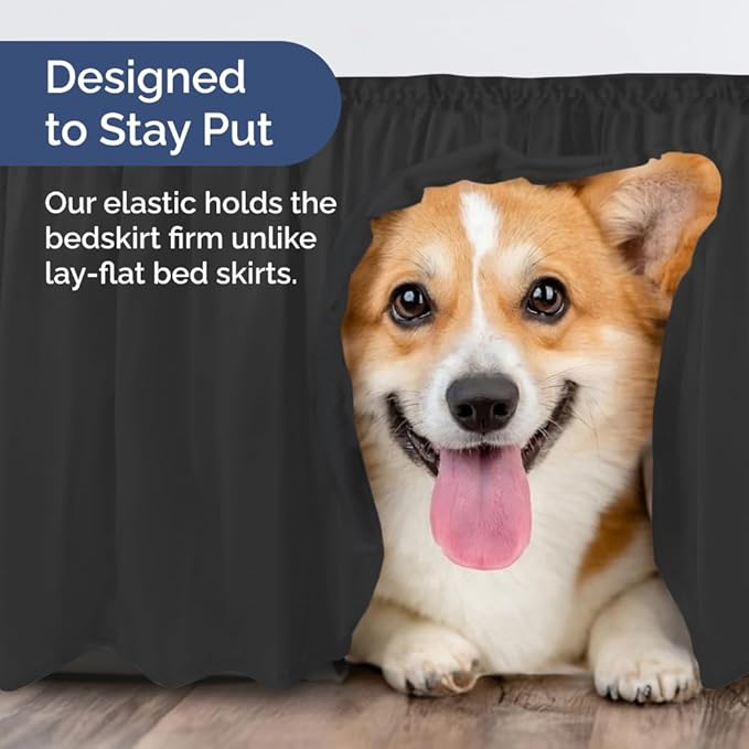 Wrap Around Dust Ruffle Bed Skirt - Black - for King Size Beds w/ 16 Inch Drop - Easy Fit Elastic Strap - Adjustable Pleated Bedskirt w/Brushed Fabric, Wrinkle & Fade Free Women, Men, Kids & Teens