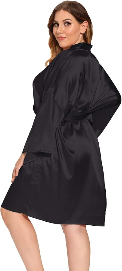 Women's Plus Size Satin Robes Plus Size Silky Kimonos Robes Sleepwear,Short