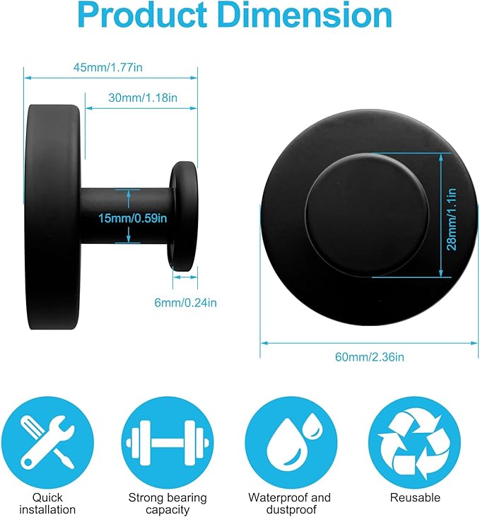 5 Pack Suction Cup Hooks for Shower, Suction Cup Towel Hooks for Bathrooms, Adhesive Wall Hook, SUS304 Waterproof Stainless Steel Hooks for Bathroom, Bedroom, Kitchen, Hotel and Office