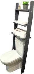 Over The Toilet Bathroom Organizer Shelves, 3-Tier Freestanding Above Toilet Storage Ladder Shelf, Standing Space Saver Behind Toilet Small Bathroom Organizer (Grey)