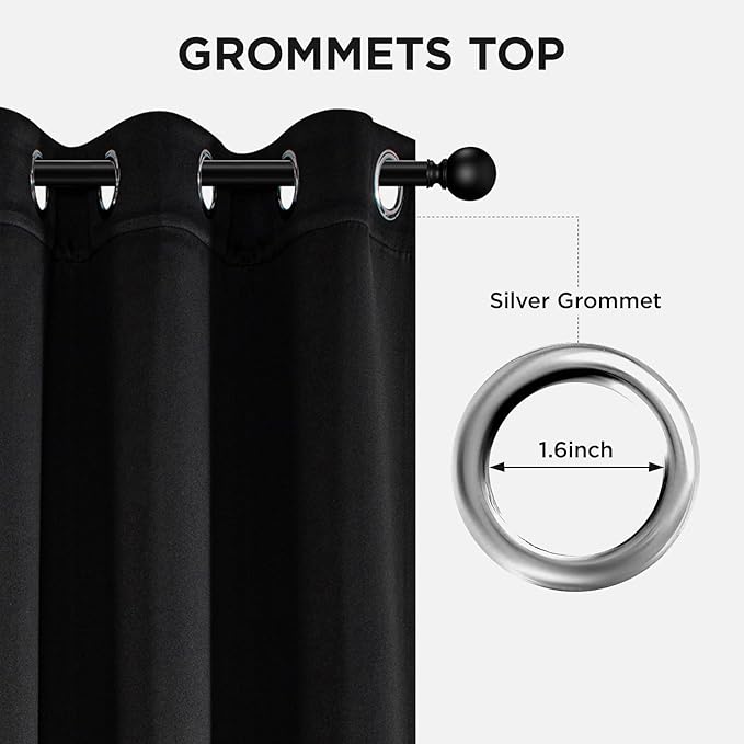 Joydeco Blackout Curtains 45 Inch Length 2 Panels Set, Thermal Insulated Long Curtains& Drapes 2 Burg, Room Darkening Grommet Drapes for Living Room Bedroom Window (W52 x L45 Inch, Black)