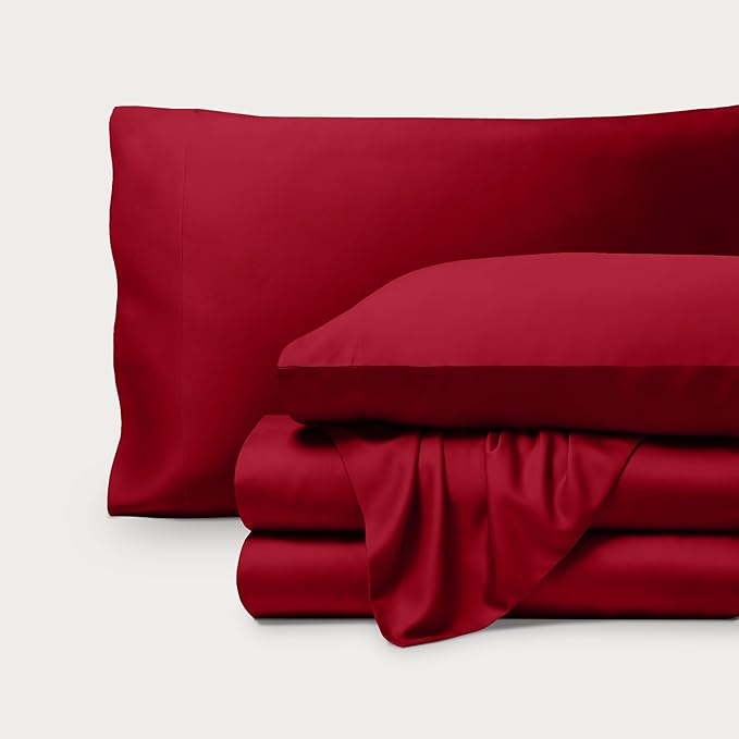 Bare Home 100% Rayon Made from Bamboo Twin XL Sheet Set - 3 Piece Bedding Set - Deep Pockets - Breathable - Easy Fit - Bedding Sheets & Pillowcases (Twin XL, Red)