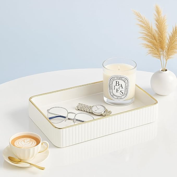 Leather Desk Organizer Tray - Decorative Vanity Perfume Tray & Jewelry Holder, Key Bowl for Entryway, Nightstand Organizer with Handles for Women and Men