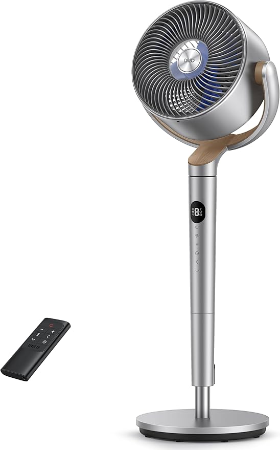 Dreo Fan for Bedroom, 120°+120°Omni-directional Oscillating Fan, DC Motor, 20 dB Quiet Standing Pedestal Fans, 90ft, 8 Speeds, 3 Modes Circulator with Remote, 35-40" Adjustable Height, 8H Timer