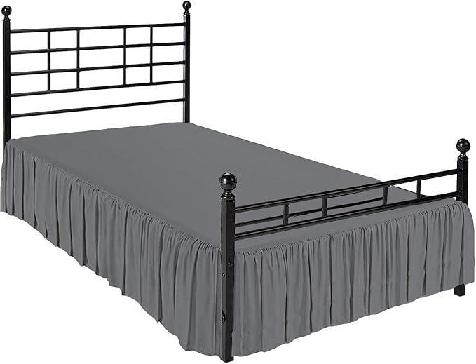 Ruffled Bed Skirt with Split Corners, Dark Grey, Full 21 Inch Drop Bedskirt, Hotel Quality Brushed Microfiber Wrinkle Free Dust Ruffle Bed Skirt Full Size