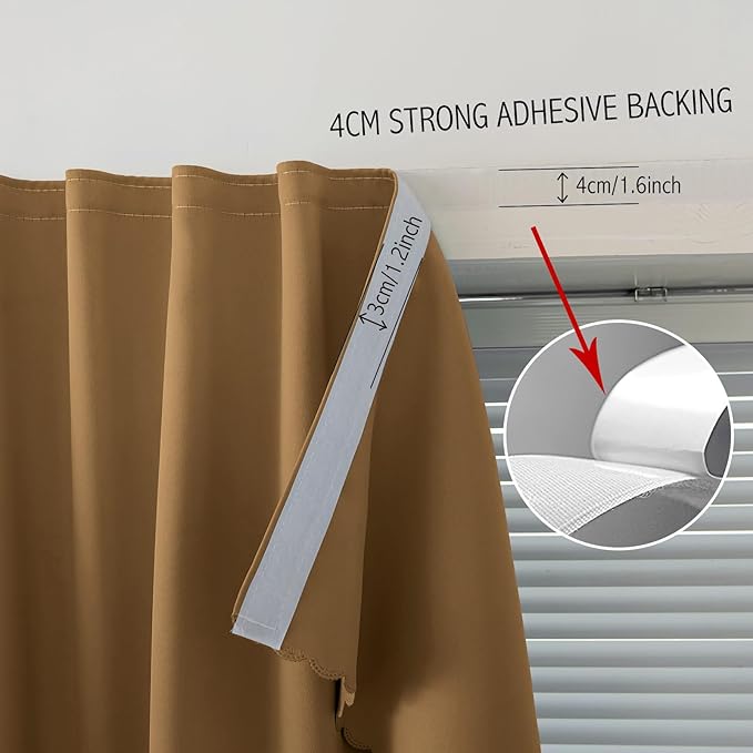 Self Adhesive Curtains, Stick Curtain Blackout Shades Window Cover Curtains for Living Room No Drilling, 35" W X 71" L, Brown, 1 Panel