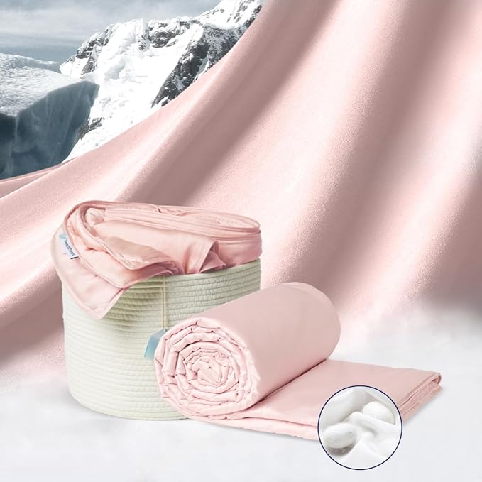 Vesta Washable Silk Lightweight Comforter, Cooling Blanket for Hot Sleepers, 100% Long Staple Mulberry Silk, Moisture & Thermal Control for Summer Use (Heavenly Pink, Full/Queen 90'' X 90'')