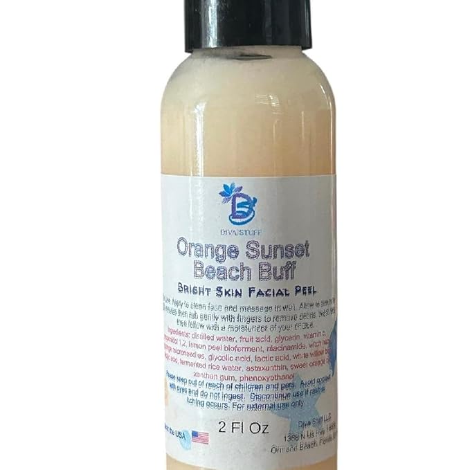 Diva Stuff Orange Sunset Beach Buff Facial Exfoliator With Gentle Mushroom Spicules Lemon Peel Kojic Acid Niacinamide Skin Repair Cleanser