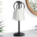 Hoimpro 17" Matte Black Stainless Steel Standing Towel Rack Double Towel Ring Hand Towel Stand Holder, Bathroom Accessories Set Hardware Towel Bar Hanger for Bathroom Vanity and Kitchen Countertops