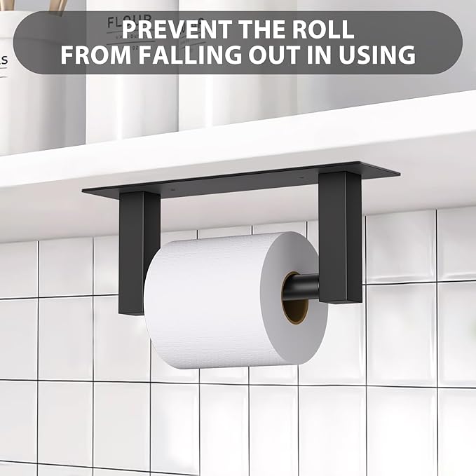 Black Bathroom Toilet Paper Holder Wall Mount, Stainless Steel Commercial Toilet Paper Dispenser Paper Towel Holder, Large Bathroom Toilet Tissue Roll Holder