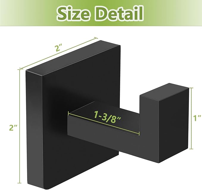 IBosins 6-Pack Bathroom Towel Hooks Hand Towel Holder Heavy Duty Stainless Steel Towel Hanger Robe Hat Coat Hooks for Wall of Livingroom Bedroom Kitchen Closet (Square Matte Black)