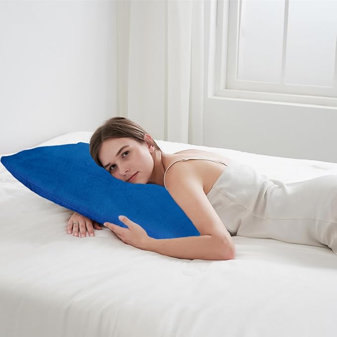 DOWNCOOL Large Body Pillow Insert with Faux Fur Cover - Fluffy Long Bed Pillow for Sleeping - Breathable Full Body Pillow for Adults - 20x54 inch (Blue, with Cover)