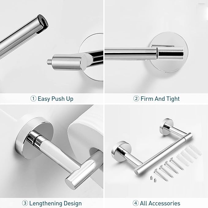 Chrome Toilet Paper Holder - Polished Metal Bathroom Flexible Pivot Tissue Roll Holder on Wall Mounted, Sturdy SUS 304 Stainless Steel Toilet TP Large Mega Roll Holder Modern Silver