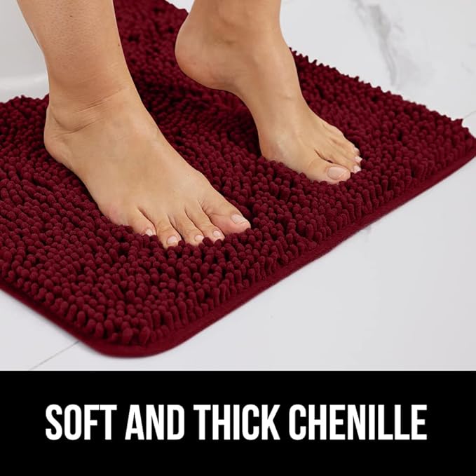 GORILLA GRIP Bath Rug Mat 30x20, Soft Absorbent Chenille, Quick Dry Microfiber Mats, Rubber Backing Washable Shower Floor Rugs, Bathmat Runner, US Designed Bathroom Home Decor Accessories Burgundy