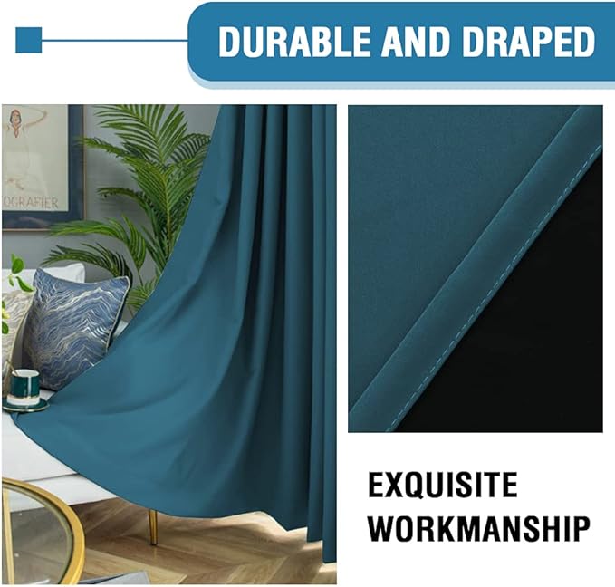 H.VERSAILTEX 100% Blackout Curtains for Bedroom Thermal Insulated Curtains & Drapes Blackout Curtains 84 Inches Long Rod Pocket Curtains for Living Room with Black Liner 2 Panels Set, Dark Teal