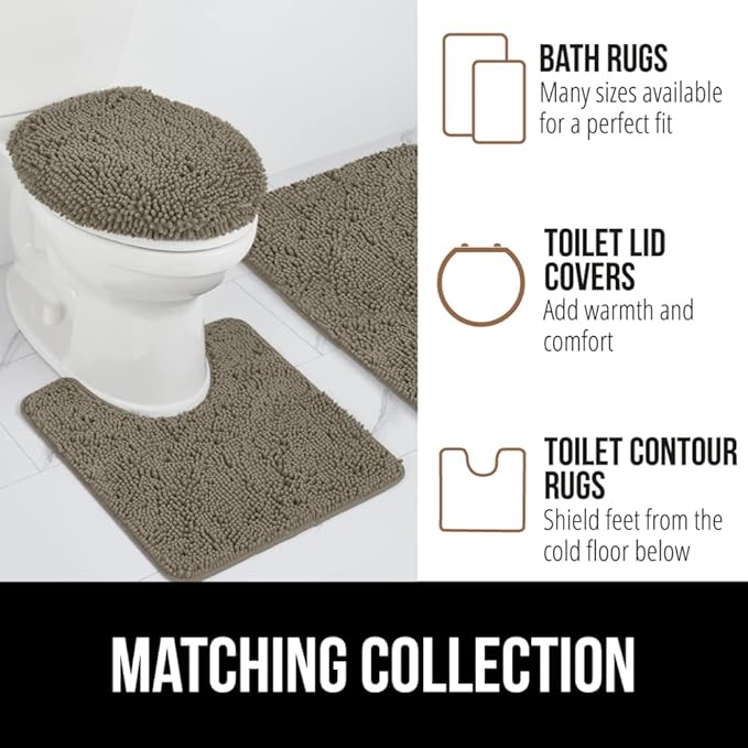 GORILLA GRIP Bath Rug Mat, Thick Soft Absorbent Chenille, Quick Dry Microfiber Mats, Rubber Backing Washable Shower Floor Rugs, Bathmat Runner, US Designed Bathroom Home Decor Accessories 24x17, Latte