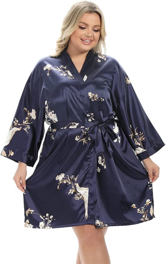 Women's Plus Size Satin Robes Plus Size Silky Kimonos Robes Sleepwear,Short