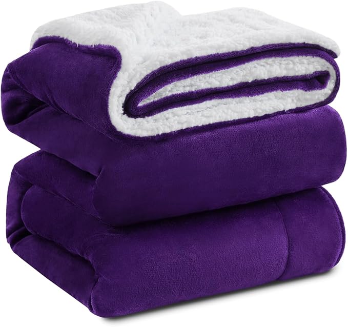 KAWAHOME Sherpa Fleece King Size Blanket for Bed - Extra Warm and Heavy Thick Blankets for Winter, Super Soft 500GSM Plush Blanket, 108" X 90" Purple