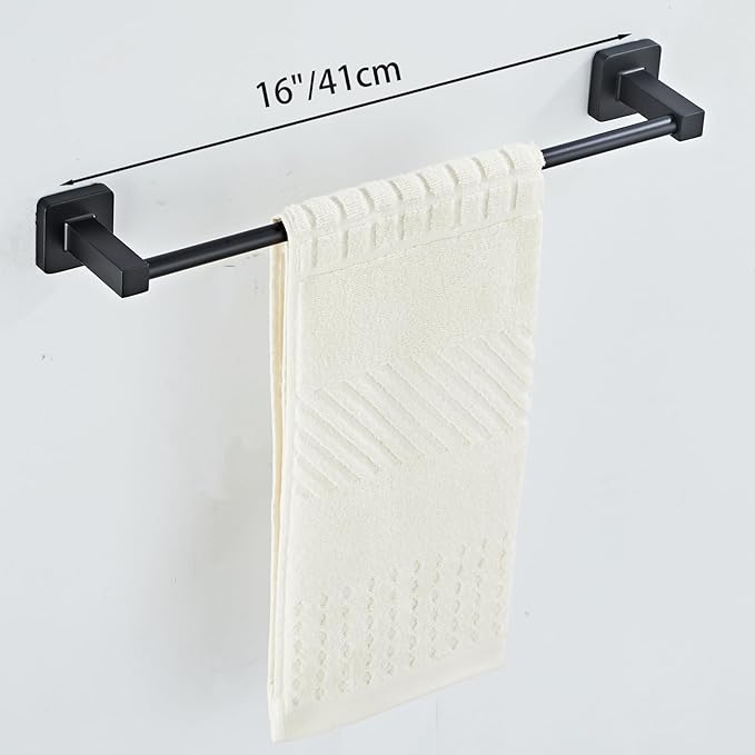 Matte Black Bathroom Hardware Set 4 Pieces,Towel Bar Set Stainless Steel Wall Mounted, Includes 16In Hand Towel Bar, Towel Ring, Robe Towel Hooks,Toilet Paper Holder, Bathroom Towel Rack Set