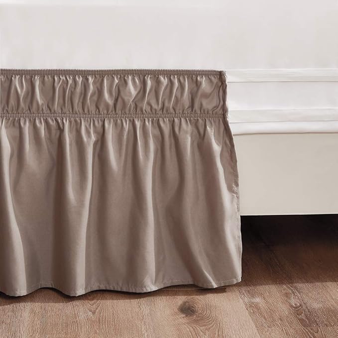 MEILA Wrap Around Bed Skirt Three Fabric Sides Elastic Dust Ruffled 24 Inch Tailored Drop,Easy to Install Fade Resistant-Taupe, Queen/King