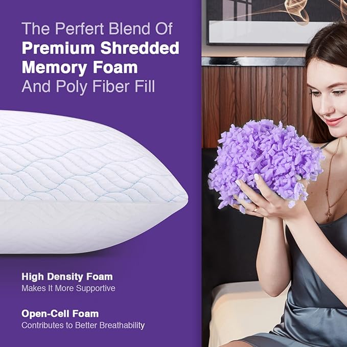 Cooling Pillows Queen Size Set of 4, Shredded Memory Foam Pillows with Zipper, Adjustable Firmness for Sleeping Cool Cold Pillow for Hot, Side Sleepers,20x30,4 Pack