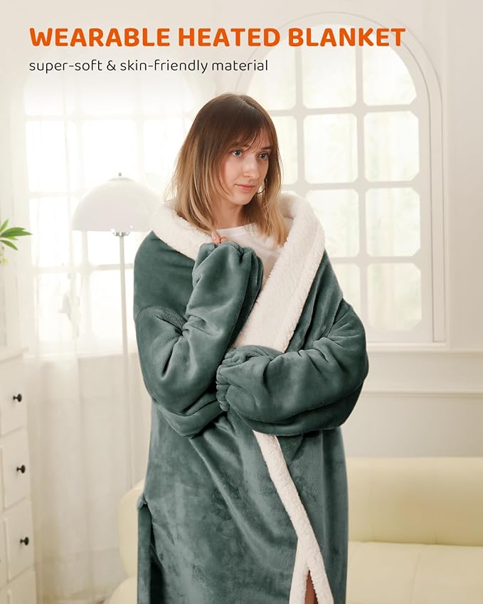 Heated Blanket Electric Blanket Throw Size with Foot Pockets & Sleeves, Flannel Heating Blanket with 9 Heating Levels & 1-9 Hours Auto Off, Fast Heating & Overheat Protection, 50" x 70", Deep Gray