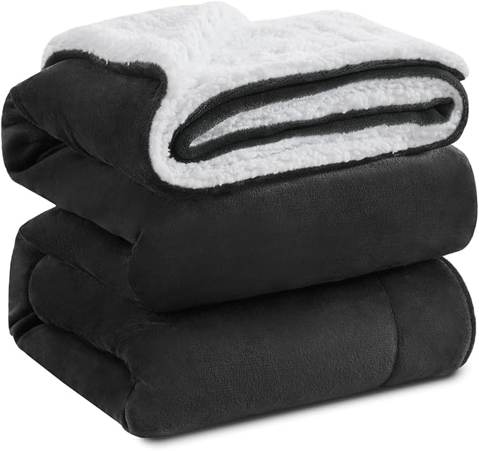 KAWAHOME Sherpa Fleece Throw Blanket for Bed - Extra Warm and Heavy Thick Throw Blankets for Winter, Super Soft 500GSM Plush Blanket, 50"X 60" Dark Grey